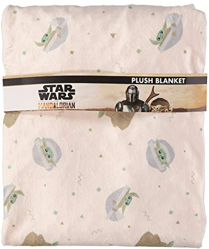  STAR WARS Mandalorian Baby Unisex Plush Blanket – Baby Yoda Baby Gifts - Soft Baby Blankets (Off-White/Green, 0-12 Months)