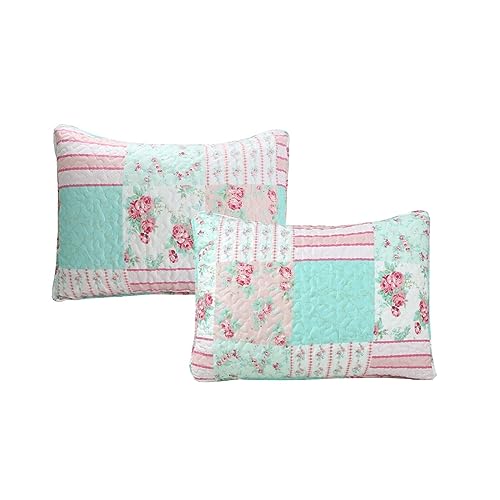  Cozy Line 4 Piece Daybed Cover Set - Pink Garden Bloom Floral Blue Rose Spring Reversible All Season Luxury Bedding With Bedskirt, Pillow Shams
