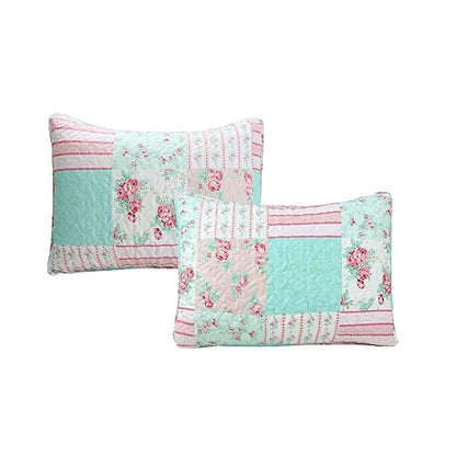  Cozy Line 4 Piece Daybed Cover Set - Pink Garden Bloom Floral Blue Rose Spring Reversible All Season Luxury Bedding With Bedskirt, Pillow Shams