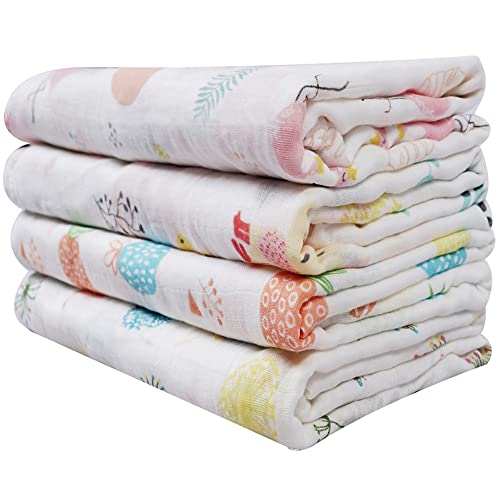 Viviland Swaddle Blanket, 100% Cotton Muslin Swaddle Blanket For Boys Girls, 4 Pack Baby Swaddle Blanket Muslin Swaddle Receiving Blanket For Newborn, Muslin Blanket Soft Silky Breathable, 47X47In
