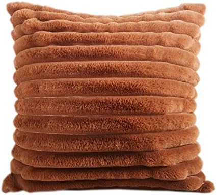  Hodeco Super Soft Decorative Throw Pillow Cover Double Side Faux Fur Comfy Wide Stripe Thick Fluffy Extra Plush Shaggy Cushion Cover For Couch Chair 100% Polyester, 1 Piece (18x18 Inches, Black)