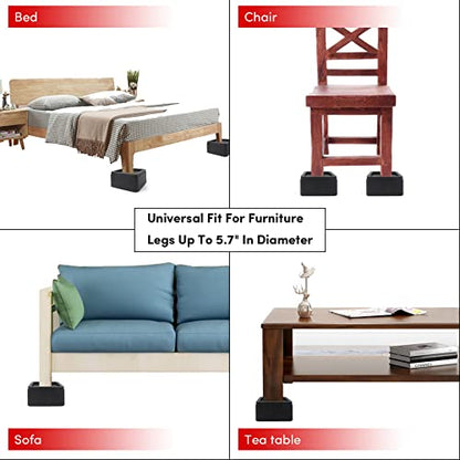  DEDU Oversized Bed Risers Heavy Duty Stackable 4 Pack, Furniture Risers For Sofas 3 Inch Or 6 Inch Supports Up To 11000 Lbs, Square Bed Raising Blocks Fits 5.5 Inch Wide Desk Or Couch (Black)