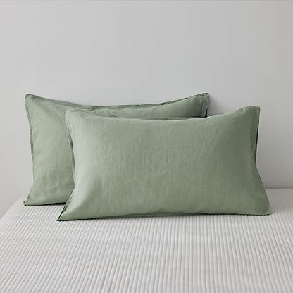  TOSMO 100% Linen Pillowcase Queen Size, Set Of 2, Stone Washed Pillowcases Envelope Closure, Soft And Durable Pillow Cases, 20" X 30", Natural Linen
