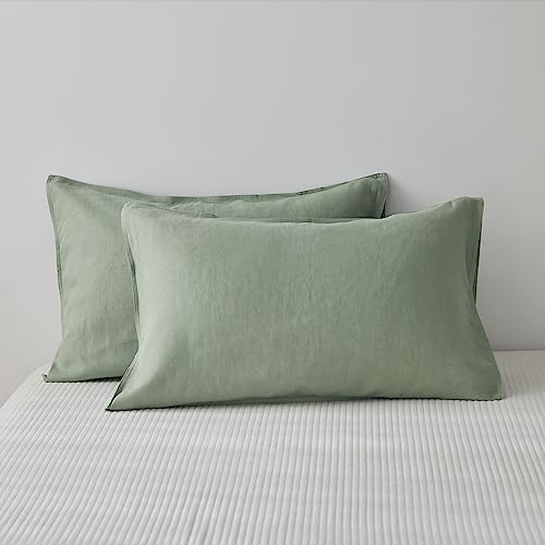  TOSMO 100% Linen Pillowcase Queen Size, Set Of 2, Stone Washed Pillowcases Envelope Closure, Soft And Durable Pillow Cases, 20" X 30", Natural Linen