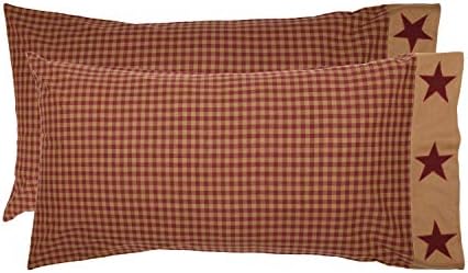  Ninepatch Star Standard Pillow Case With Applique Border Set Of 2 21x30 Country Bedding Accessory, Burgundy