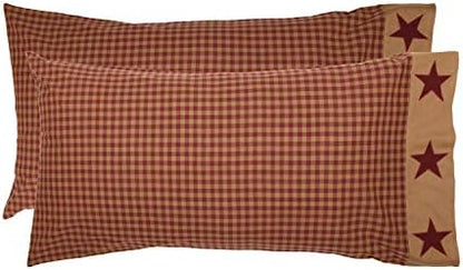  Ninepatch Star Standard Pillow Case With Applique Border Set Of 2 21x30 Country Bedding Accessory, Burgundy