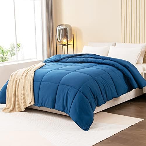  All Season Soft Down Comforter, Alternative Bed Quilt, Reversible Corners, Winter Summer Warm & Fluffy Quilt Full Size (White, Queen)
