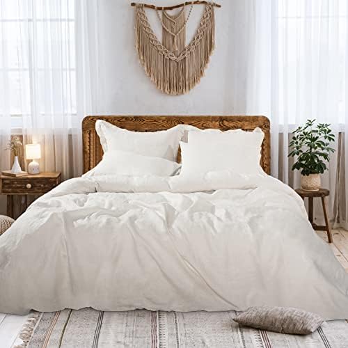  100% Linen Tencel Cooling Duvet Cover Set,Queen Size 5 PCS Eucalyptus Soft Breathable Comforter Cover Set Reversible Bedding Neutral Duvet Covers Button Closure,90"x90" Linen(NO Insert)