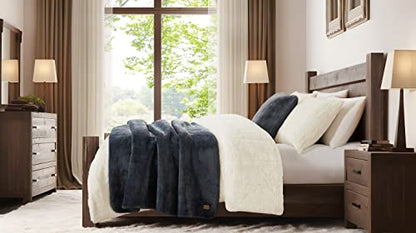 Ugg 11063 Whitecap Plush Flannel Oversized Reversible Fleece Throw Blanket Lightweight Comfortable Cozy Hotel Style Home Decor Soft Luxurious Blanket For Living Or Bed Room, 70 X 50-Inch, Denim