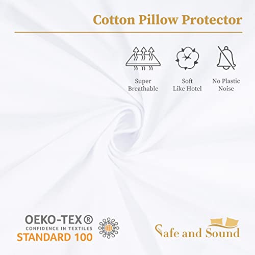  Safe And Sound Queen Size Waterproof TPU Coating Pillow Protector With Zipper, Cotton Breathable Quiet Pillow Encasement Superior Moisture Absorb Hotel Quality Pillow Cover (2 Pack)