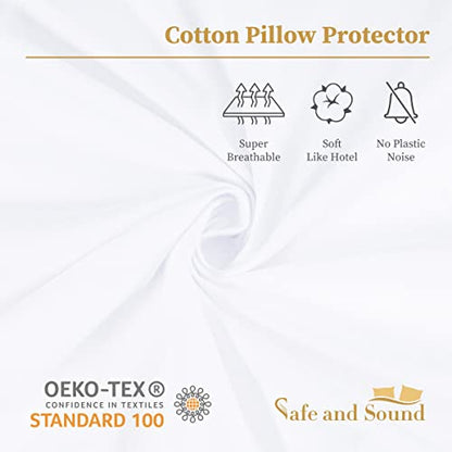  Safe And Sound Queen Size Waterproof TPU Coating Pillow Protector With Zipper, Cotton Breathable Quiet Pillow Encasement Superior Moisture Absorb Hotel Quality Pillow Cover (2 Pack)