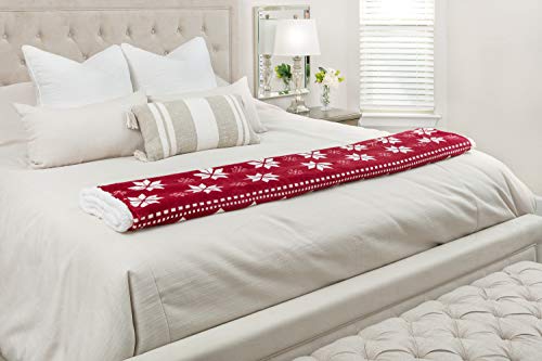  Microfiber Fleece Sherpa Holiday Throw Blanket - Vibrant Burgundy Red And White Suitable For Sofa Couch Bed And Living Room (50x65 Inches) -Red