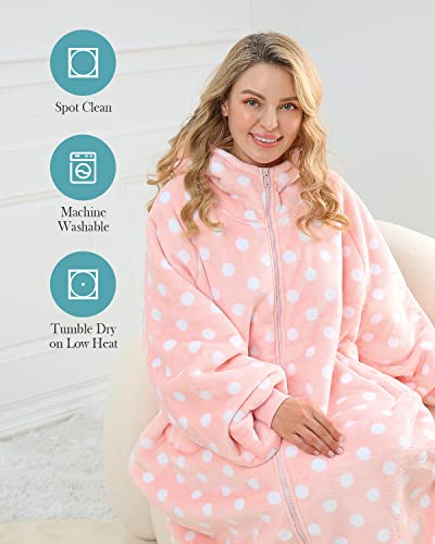  Topblan Oversized Hoodie With Zipper For Adults, Flannel Blanket Hoodie Sweatshirt With Zipper, Sherpa Wearable Blanket Plush Sweatshirt, Gifts For Women Men