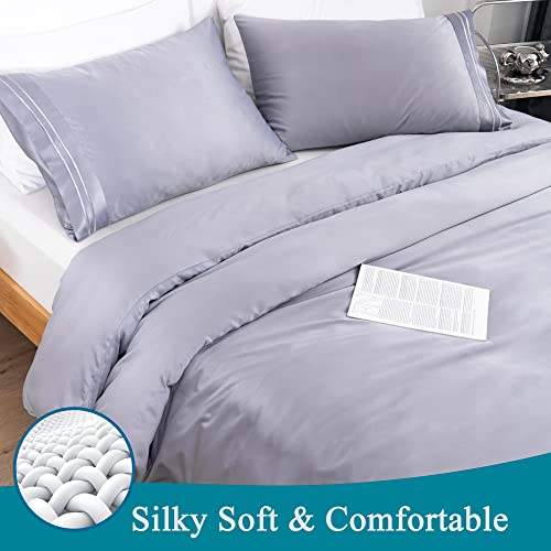  MISERRO Gray Duvet Cover Queen Size - Silky Soft For Hair And Skin Duvet Cover Set 3 Pieces With Zipper Closure, 1 Duvet Cover And 2 Pillow Shams