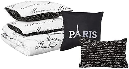  Casa J'Adore 5-Piece Comforter Set, Full,Black And White