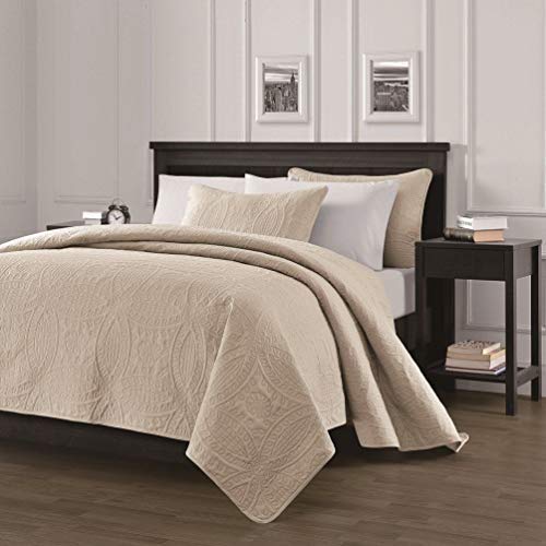  Austin 3-Piece Oversized Bedspread Coverlet Set (King, Khaki)