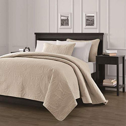  Austin 3-Piece Oversized Bedspread Coverlet Set (King, Khaki)