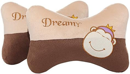  Seemehappy Cute Cartoon Animals Bone Shape Car Headrest Pillows Neck Pillow Cushions 2pcs (003)