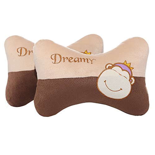  Seemehappy Cute Cartoon Animals Bone Shape Car Headrest Pillows Neck Pillow Cushions 2pcs (003)
