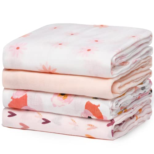  Momcozy Muslin Swaddle Blankets, Soft Silky Baby Blankets 47 X 47 Inches, Breathable Bamboo Swaddle Blankets, Newborn Receiving Blanket For Boys And Girls, 4 Pack