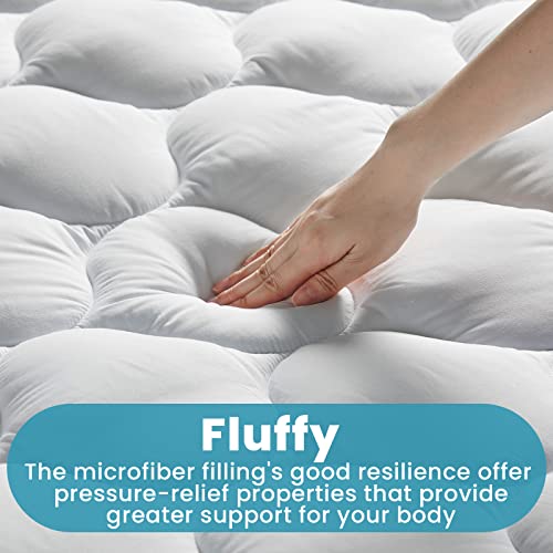  MASVIS King Mattress Pad Quilted Fitted Mattress Cover Cooling Soft Pillow Top Mattress Protector Breathable Fluffy Mattress Topper With 8-21" Deep Pocket, California King, White