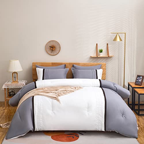  Airensky Queen Comforter Set - 5 Pcs Handmade Pintuck Bedding Comforter Sets With 1 Soft & Lightweight Microfiber Down Alternative Duvet Insert And 4 Pillowcases & Shams, Queen (94x92 Inches)