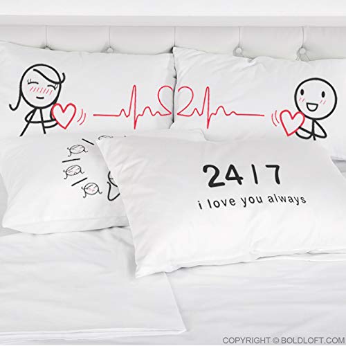  BoldLoft Love You Every Beat Of My Heart Couple Pillowcases-Gifts For Couples Anniversary Engagement Wedding Gifts For Bride Groom Boyfriend Girlfriend Gifts For Christmas Valentines Day Birthday