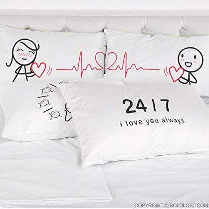  BoldLoft Love You Every Beat Of My Heart Couple Pillowcases-Gifts For Couples Anniversary Engagement Wedding Gifts For Bride Groom Boyfriend Girlfriend Gifts For Christmas Valentines Day Birthday