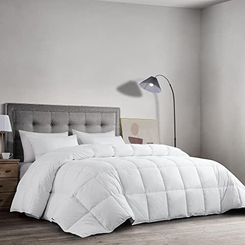  Feather And Down Comforter, Oversized King Comforter 120 X 120, White Extra Large Duvet Insert For All Season, 100% Cotton Cover Down Proof With Corner Tabs
