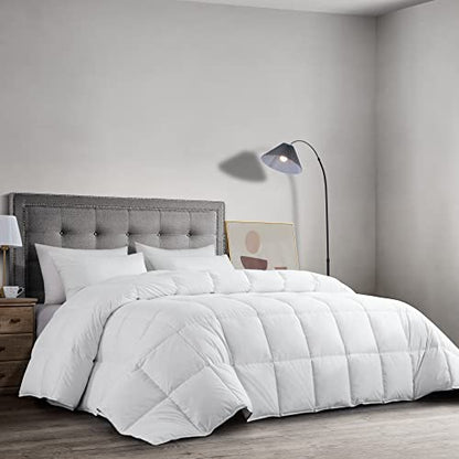  Feather And Down Comforter, Oversized King Comforter 120 X 120, White Extra Large Duvet Insert For All Season, 100% Cotton Cover Down Proof With Corner Tabs