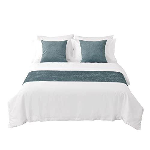  AMBERIS Bed Runner Blue, Chenille Soft No Fading Modern Bed Scarf
