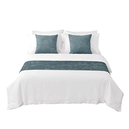  AMBERIS Bed Runner Blue, Chenille Soft No Fading Modern Bed Scarf