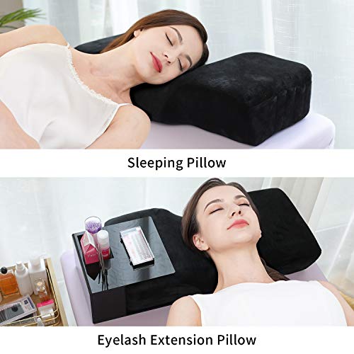  Lash Pillow Neck Support Eyelash Extension Pillow, Soft Memory Foam Grafting Beauty Salon Pillow, Cervical Pillows Support For Protecting The Neck With Velvet Pillow Case With Pockets Black