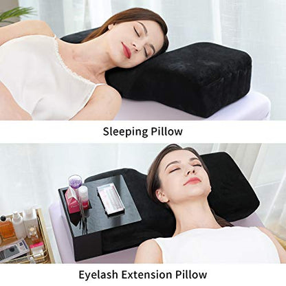  Lash Pillow Neck Support Eyelash Extension Pillow, Soft Memory Foam Grafting Beauty Salon Pillow, Cervical Pillows Support For Protecting The Neck With Velvet Pillow Case With Pockets Black