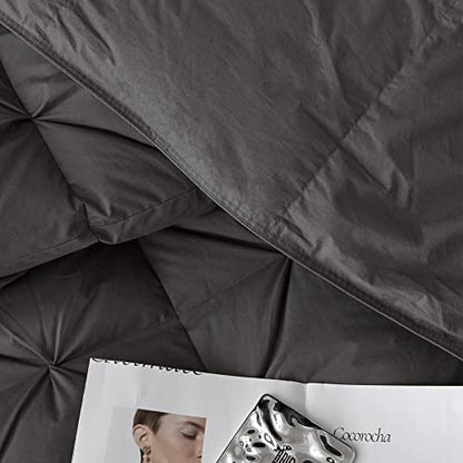  King Size Feather And Down Comforter, 82oz Filling Extra Warm & Thick Heavyweight Pinch Pleat Duvet Insert For Colder Winter, 100% Cotton Cover Fluffy Soft Bedding Comforter