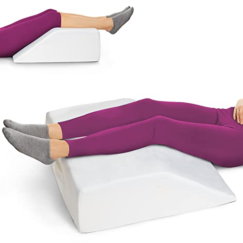  Leg Elevation Pillow - Leg Pillows For Sleeping - Cooling Gel Memory Foam Top, High-Density Leg Rest Elevating Foam Wedge | Relieves And Recovers Foot And Ankle Injury, Leg, Hip And Knee Pain