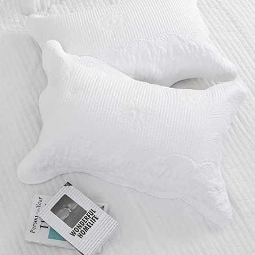  Pillow Shams Standard Size Set Of 2, Ultra Soft Breathable Quilted Embroidery Pillow Cases 20 X 26 Inches For Sleeping, Decorative Microfiber Bed Pillowcases Easy Care, White