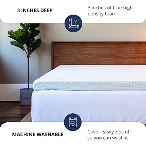  3 Inch Memory Foam Mattress Topper Twin XL - Select High Density Ventilated Extra Long Mattress Pad - Removable Bamboo-Rayon Cover