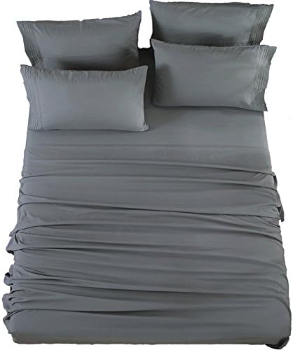  SONORO KATE Bed Sheets Set Sheets Microfiber Super Soft 1800 Thread Count Egyptian Sheets 16-Inch Deep Pocket Wrinkle- 6 Piece (King, Grey)