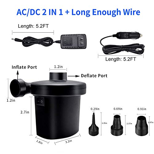  Lectric Air Pump For Inflatables, Portable Quick Air Pump For Air Mattress, 110V AC/12V DC, Inflator/Deflator Pumps For Outdoor Camping, Inflatable Cushions, Air Beds, Boats, Swimming Ring 50W