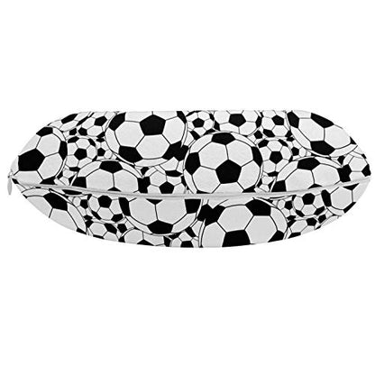  Ambesonne Soccer Travel Pillow Neck Rest, Monochrome Design Pattern Of Classical Football Balls Boys Cartoon Pattern, Memory Foam Traveling Accessory For Airplane And Car, 12", White Black