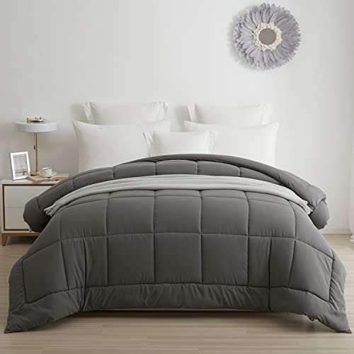  BedTreat Hotel Comforter Queen, Down Alternative Comforter With Corner Tabs - All Season Quilted Queen Size 240 GSM Grey Comforter, Machine Washable Microfiber Bedding