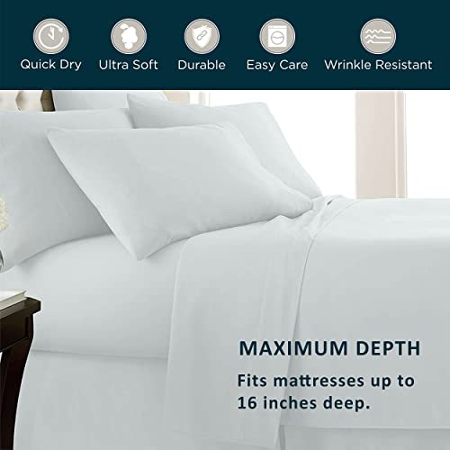  Hotel Essentials 4 Piece Sheet Set, Microfiber, Light Blue, Full Sheet Set