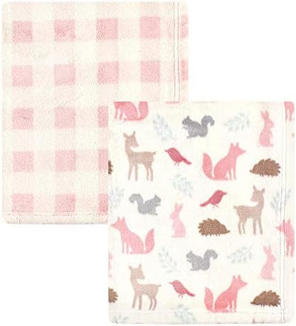  Hudson Baby Unisex Baby Cozy Plush Luxury Blankets 2pk, Pink Elephants, One Size