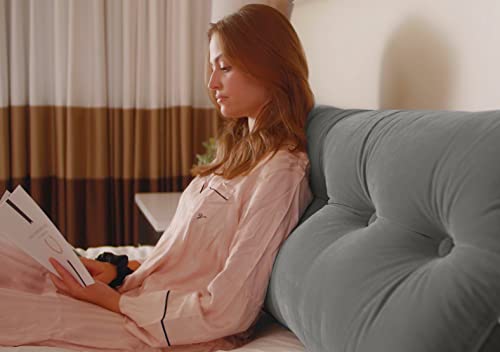  Peachwell Triangular Reading Bed Rest Pillow Large Bolster Cushion Headboard Backrest Wedge Pillow With Two Detachable Roll Pillows For Neck & Lumbar Support (Grey, Queen: 59 X 8 X 20 Inches)