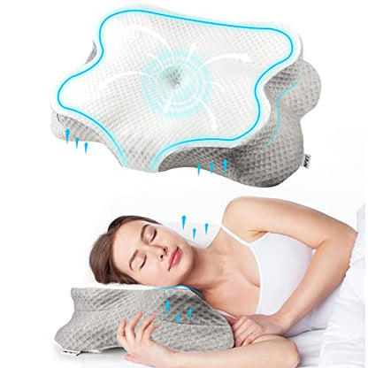  NPET Cervical Pillow For Neck Pain Relief, Hollow Design Ergonomic Memory Foam Pillow With Skin-Friendly Pillowcase, Adjustable Cervical Support For A Restful Night's Sleep