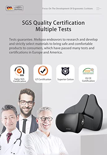 Meikaso Lumbar Support Pillow For Car And Headrest Neck Pillow Kit-Ergonomically Design Back Cushion For Car, Sciatica Pain Relief, Memory Foam Lumbar Pillow For Office Chair (17.7”x 15”x 3.8”)