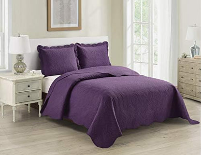  3pc Full/Queen Over Size Luxury Embossed Bedspread Set Light Weight Solid White New