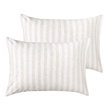  NTBAY 2 Pack 100% Organic Jersey Cotton Toddler Pillowcases, Super Soft And Breathable Yarn-Dyed 13x18 Nursery Pillow Cases With Envelope Closure, 13"x18", Camel And Beige Stripe