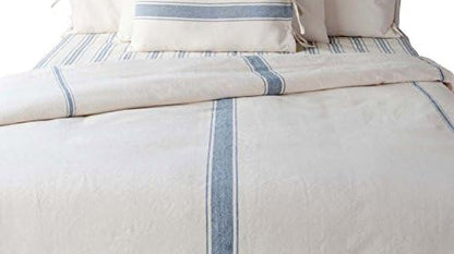  By Raghu 90x94 (tie Closure) Grain Sack Solid Colonial Blue-Cream Duvet Cover,Queen,DQ165014